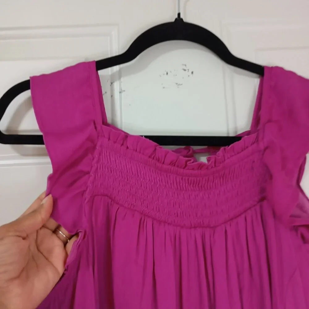 Intimately Free People Dress mini Magenta Sleeveless Smocked Ruffle Hem Size S